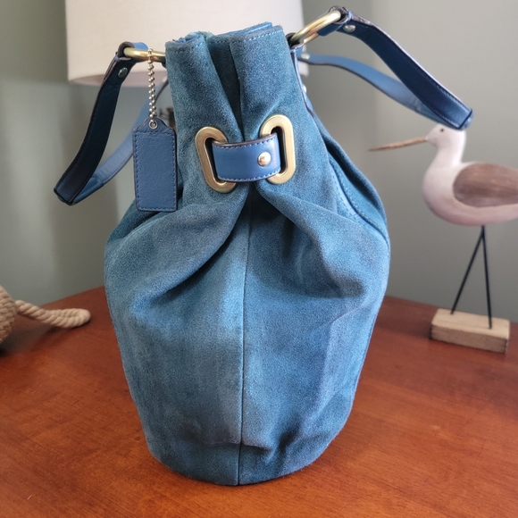 Coach F24689 Colette Tote Teal Blue Leather Suede Bag - Picture 5 of 15